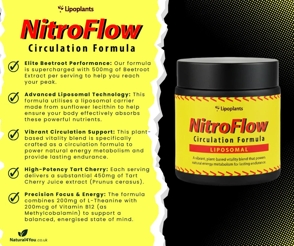 NitroFlow Circulation Formula 200ml - 500mg Beetroot Tart Cherry Liposomal Energ